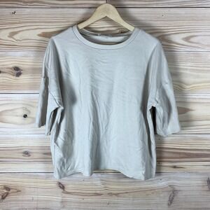 Zenana Top Women XL Boxy Tee Shirt Light Beige Dolman Sleeve Basic